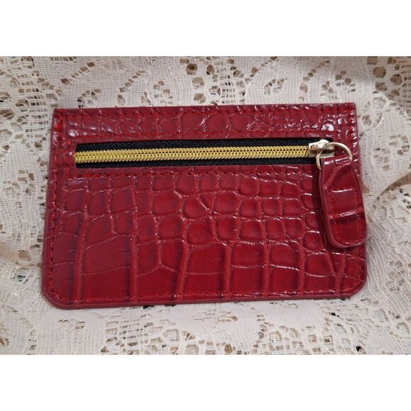 EUC B-Low The Belt Red Faux Croc Embossed Card Holder Wallet With Zipper - Picture 1 of 4
